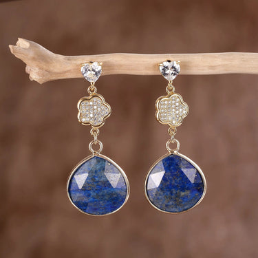Power Through Flower Lapis Drop Earrings-Your Soul Place
